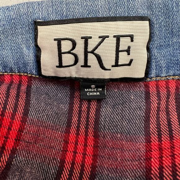BKE Denim Jean Jacket Women's S Blue and Red Plaid Fully Reversable Preppy - Picture 10 of 14